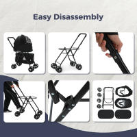 Carrito para mascota, plegable,para perros y gatos, con ruedas giratorias de 360 grados y cinturón de seguridad - details 9