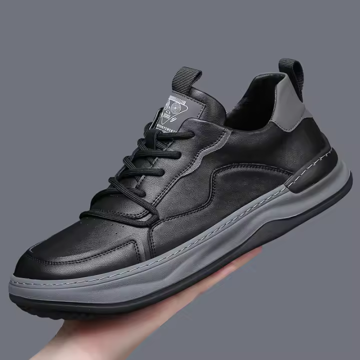 Zapatos de cuero para hombre, zapatos casuales huecos y transpirables de suela gruesa - 1
