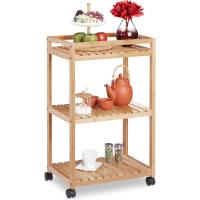 3 Pisos, Carrito Cocina, Carro Auxiliar Bambú con Ruedas Plástico, 77 x 47 x 32,5 cm, - details 0