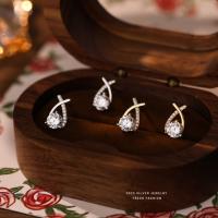 Pendientes de circonita cruzada para mujer, Plata de Ley s925, Elegante, ligero, lujo, alto grado, sentido del temperamento, moda - details 6