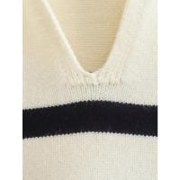Jersey de punto a rayas para mujer, Jersey de manga larga con cuello en V, color Beige, Otoño e Invierno - details 7