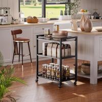 Carrito de Servicio de Bar de 3 Niveles, Carro de Bebidas con Ruedas y Estantes, Carrito de Bar rodante para Cocina Hogar Salón, Marrón Rústico y Negro - details 9