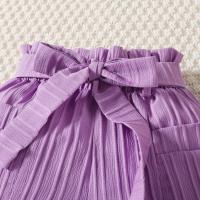 Verano nuevas niñas color sólido con tirantes plisados + conjunto de pantalones cortos con bolsa abierta - details 11