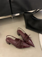 Tacones altos de moda puntiagudos de nicho nuevo arco dulce bolsa de tacón grueso sandalias de cabeza zapatos de mujer - details 2