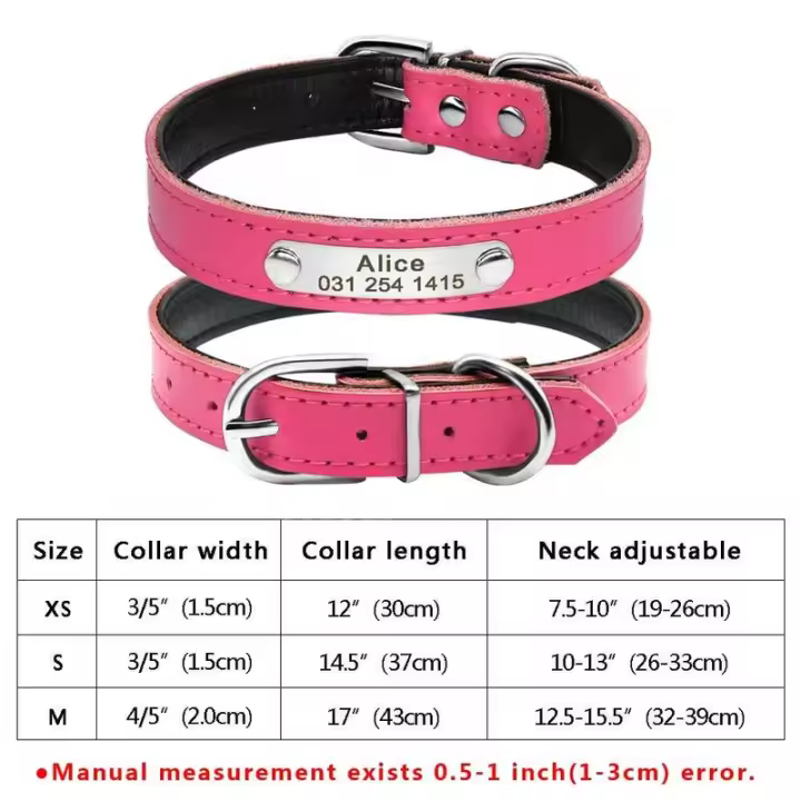 Perro personalizado Cuero PU, Collar de Perro personalizado, Collares mascotas grabado Free para Perros Pequeños, medianos - 1