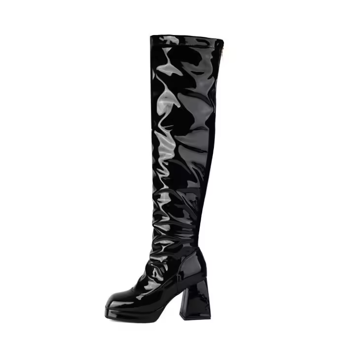 Botas hasta la rodilla de otoño e invierno, tacones súper altos, botas de cuero negro, actuación de pole dance, botas de mujer, cremallera lateral - 1