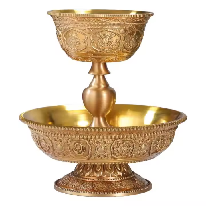 Taza sagrada protectora de cobre puro antiguo dorado estilo tibetano tántrico ocho suministros de Buda auspicioso, taza de agua - 1