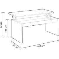 Mesa de Centro Elevable Mueble de Sala Blanco Brillante Medidas 102 cm (Ancho) x 43/52 cm (Alto) x 50 cm (Fondo) - details 1