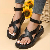 Women's Fashion Criss Cross Flat Sandals Color Solid Slingback Open Toe Shoes Strappy Back Buckle Summer Shoes - details 2