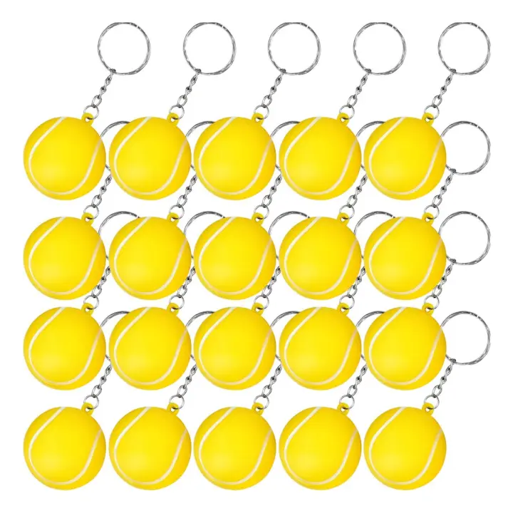 Paquete de 20 llaveros amarillos de pelota de tenis para recuerdos de fiesta, recompensa de carnaval escolar, rellenos de regalo para bolsas de fiesta, recuerdo deportivo - 1