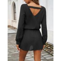 Vestido de manga larga para mujer, elegante color sólido, de moda, suelto, informal, barato - details 5