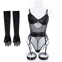 Nueva lencería erótica banda empalme guantes ajustados conjunto de tres piezas camisón camisón ropa interior sexy lencería erótica para mujeres - details 15