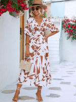 Vestido acampanado bohemio estampado para mujer, ropa informal de manga corta con burbujas, Vintage, elegante, verano, 2024 - details 3