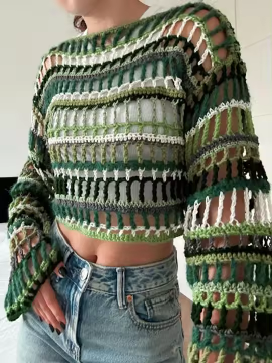 Suéter mujer una palabra cuello cabeza mangas largas cuentas horizontales abrigo de playa vacío suéter primavera y verano - 1