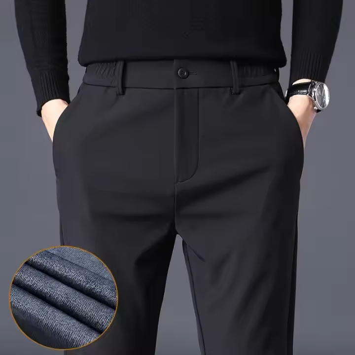 Pantalones ajustados elásticos nuevos de negocios cálidos de moda coreana gruesa de invierno para hombres, pantalones de felpa clásicos para hombres - 1