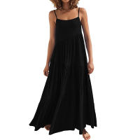 Vestido largo de verano para mujer, informal, suelto, sin mangas, con tirantes finos, bohemio, de lino, para vacaciones en la playa - details 0