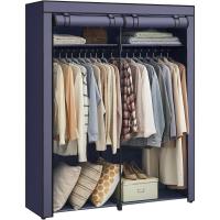 Armario de Tela Portátil Barras para Colgar, Perchero, Plegable, Guardarropa para Dormitorio, Estudio 140 x 43 x 174 cm, Gris RYG02GY - details 8