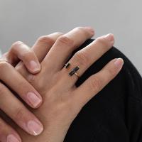 Anillo abierto de barra de obsidiana doble, anillo de estilo retro simple y exquisito, regalo de joyería personalizado de fiesta diaria - details 2