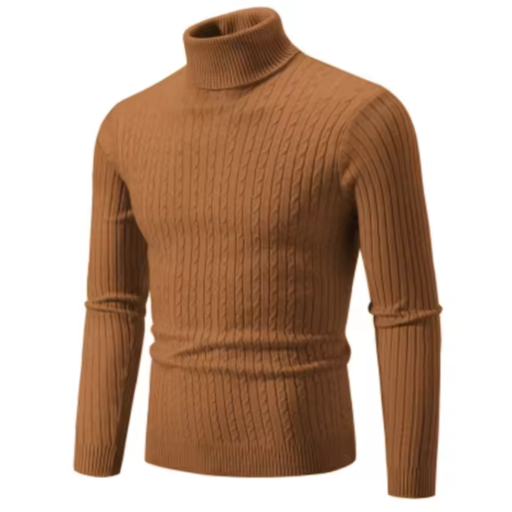 Nuevo suéter de cuello alto de color sólido de invierno para hombre, retro con fondo simple, suéter informal de punto interior exterior para hombre y fino - 1
