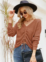 Suéter de manga larga con cuello en V, suéter Sexy de Color sólido Irregular con cordón, Top de otoño e invierno, nuevo - details 5