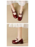 Zapatos Mary Jane franceses para mujer, tacones gruesos, una sola tira, estilo universitario, zapatos pequeños de cuero, zapatos sencillos retro - details 4