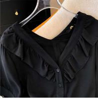 NOVEDAD DE VERANO 2024, camisa de gasa de talla grande con cuello de muñeca de color sólido, top sencillo para ir al trabajo, ropa holgada y cómoda para el hogar - details 11