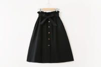 Women summer midi elegant solid high waist a-line cotton skirt - details 14