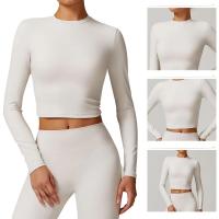 Top de yoga de manga larga para mujer, logotipo personalizado, ropa deportiva de gimnasio, top de fitness sin costuras, ropa de yoga elástica, camiseta de yoga para mujer - details 0