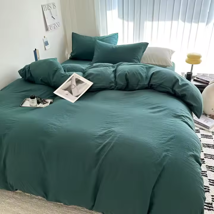 Juego de cama de algodón liso con sábanas, funda nórdica, funda de almohada, sábana individual para pareja, tamaño King y Queen - 1