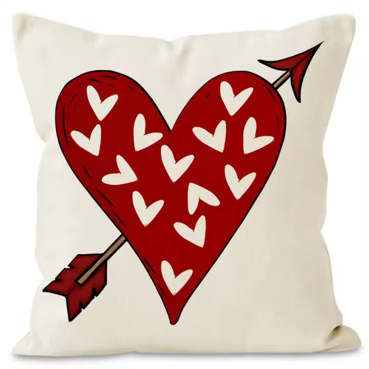 Funda de almohada enana para el Día de San Valentín, funda de almohada con estampado de amor rojo de lino, funda de cojín con estampado de lino - 1
