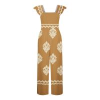 Mono Bohemio de Cintura Alta y Piernas Anchos Estampado Vintage con Manga Corta, Monos de Moda para Mujeres con Bolsillos - details 10