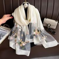 Bufanda de seda fina y suave para mujer, elegante, con bordado de flores, hiyab grande, chales, Foulard, bufanda de encaje brillante para mujer - details 4