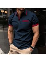 Nuevo verano de los hombres casual POLO camisa pecho falso bolsillo solapa botón de negocios camiseta top - details 2