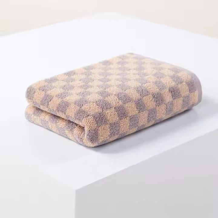 Toalla facial de algodón puro absorbente, gruesa, suave y cómoda, tablero de ajedrez, 34x75cm - 1