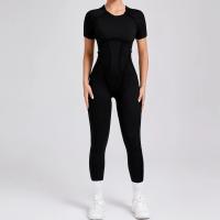 Ropa de Yoga de manga corta ajustada de Color sólido, pantalón largo Sexy con espalda descubierta, mono para entrenamiento de gimnasio, ropa deportiva de secado rápido de una pieza para Fitness - details 28