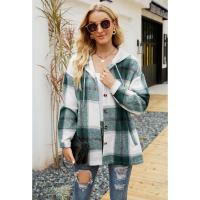 Abrigo de mujer, cárdigan de otoño, abrigo a cuadros, camisa suelta informal con capucha - details 2