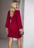 Vestido de manga larga ajustado para mujer, vestidos Midi Vintage de moda, falda que cubre la cadera, liquidación, Color sólido - details 18