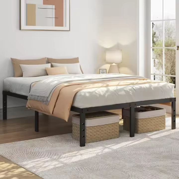 Bastidor de Cama Metálico Listones de Acero Espacio de Almacenamiento Bajo la Cama Fácil Montaje Cama Matrimonial 140 x 200 x 41.5 cm Negro - 1