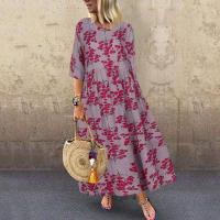 Dre plisado para mujer, Dre largo estampado, túnica de manga 3/4, otoño y verano, - details 17