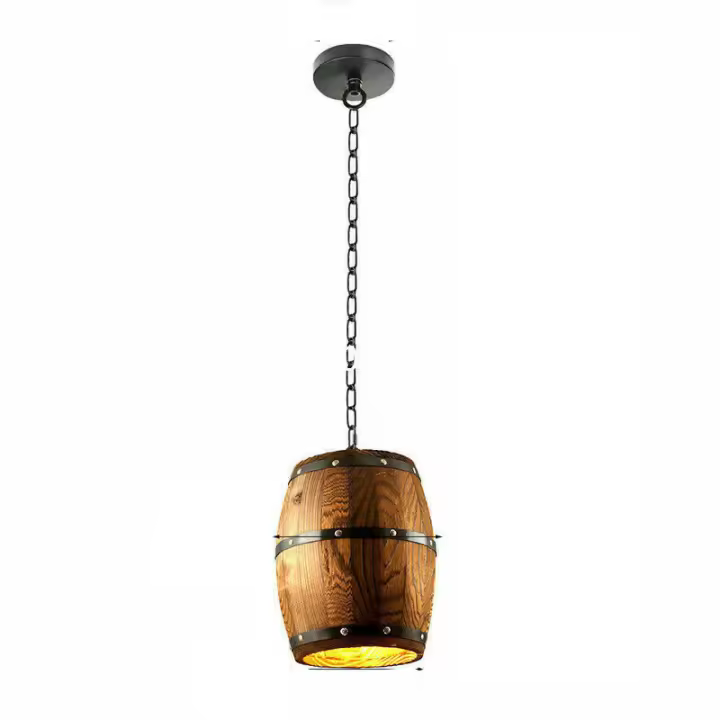 Lámpara de techo colgante Vintage para barril de vino, luz rústica de madera para Bar, cafetería del viejo oeste - 1