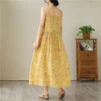Vestido Largo de Verano con Correa Floral Vintage Vestido Casual Elegante para Mujeres sin Mangas - details 6