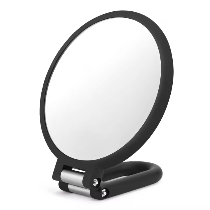 Espejo de mano de doble cara, espejo de mano con aumento de 1X y 15X, Pedestal de rotación ajustable plegable de viaje - 1