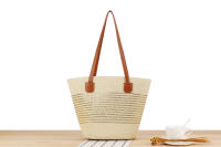 Bolso de mano de gran capacidad a rayas Bolso tejido a mano con textura premium Bolso de hombro versátil de vacaciones - details 4