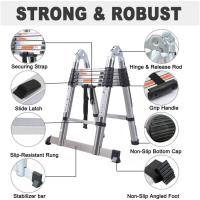 Escalera Telescópica Portátil de Aluminio 6,2m, 2 Ganchos, 15 Peldaños, Antideslizante, Multiusos, Carga de 150kg - details 13