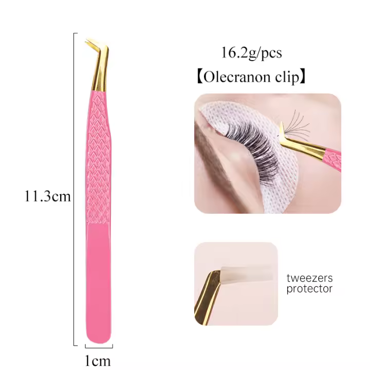 Pinzas para Pestañas Profesionales en Acero Inoxidable Rosa Anti-Estático No Magnético Herramienta de Maquillaje para Extensión de Pestañas 3D - 1