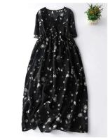 Vestido de algodón con estampado ral para mujer, vestido A-e de manga corta con cuello en V, vestido bohemio dulce, ropa suave y acogedora para mujer - details 7