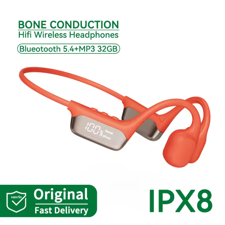 Original True Bone Conduction Auriculares inalámbricos Bluetooth 5.4 32GB Reproductor de MP3 IPX8 Impermeable Natación Deportes Auriculares de música HIFI con micrófono Pantalla LED - 1
