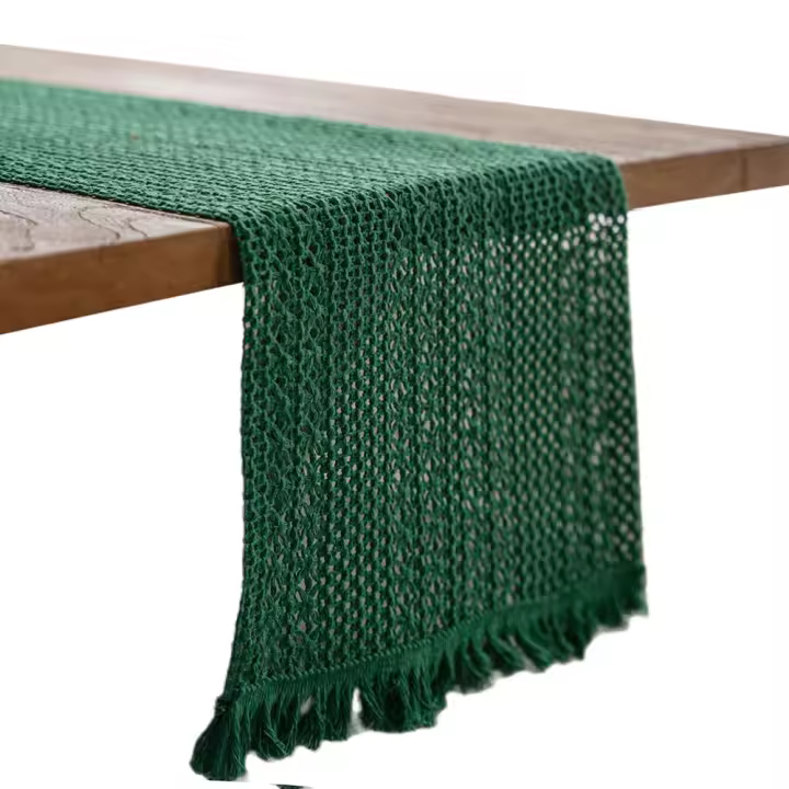 Camino de Mesa Tejida Boho con Borlas Color Sólido Verde Decorativo Rectangulares Estilo Bohemio Comedor Hogar Boda Cocina - 1