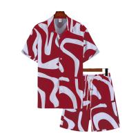 Conjunto Casual de Verano Camiseta y Pantalones de Poliéster 100% Cuello de Lengua, Tela Tejida No Elástica Impresión a Rayas Irregulares Ajuste Regular 120g/m² - details 3