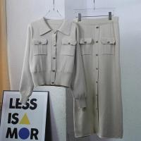 Conjunto de falda y Blazer de punto elegante para mujer, conjunto de 2 piezas a juego en negro, blanco y marrón, conjuntos de dos piezas de punto Vintage para otoño e invierno - details 13